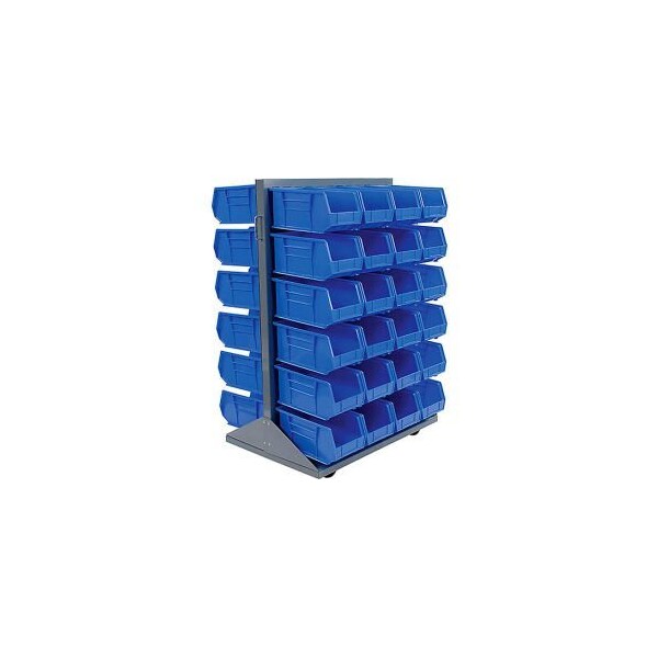 Global Equipment Mobile Double Sided Floor Rack 48 Red Stacking Bins